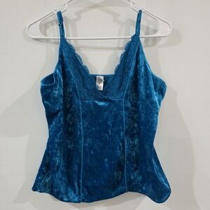 Vintage Y2K No Boundaries Babydoll Velvet Cami Tank Top Size XL Lace Trim Fairy
